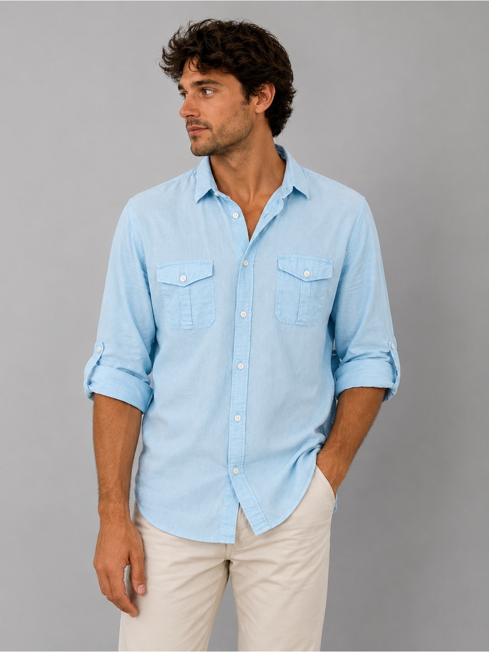 NWOT Express Light Blue Linen Blend Button Down Shirt Medium